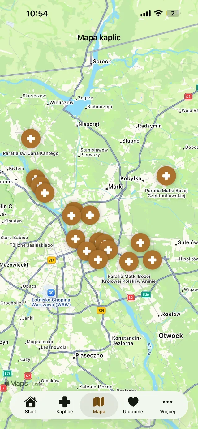Mapa kaplic w aplikacji Adoracja