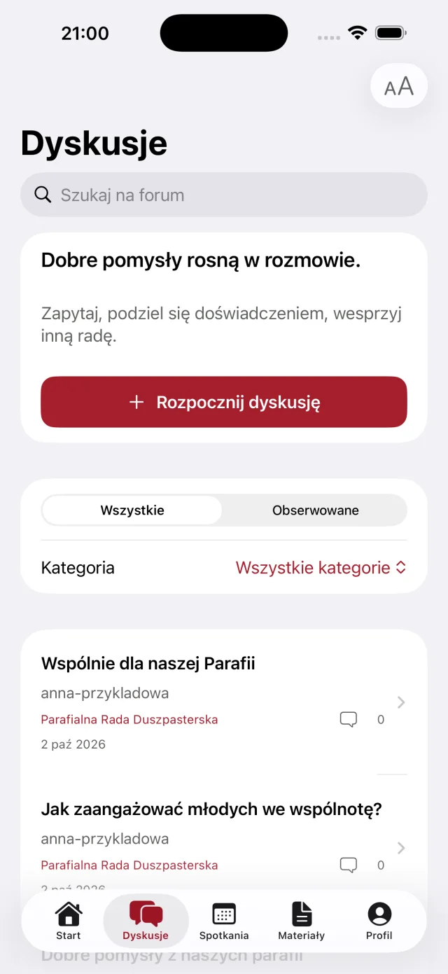 Dyskusje w Radach Parafialnych — przykładowe dane