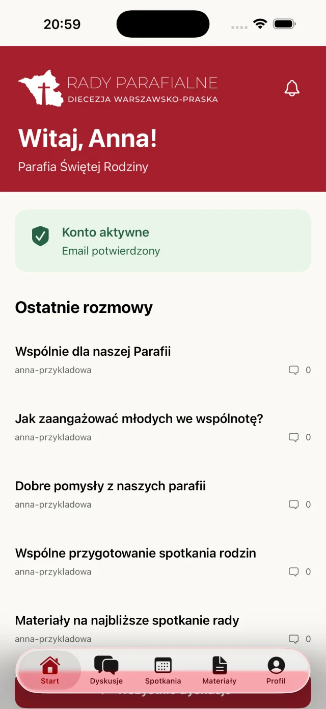 Panel startowy Rad Parafialnych — konto demonstracyjne